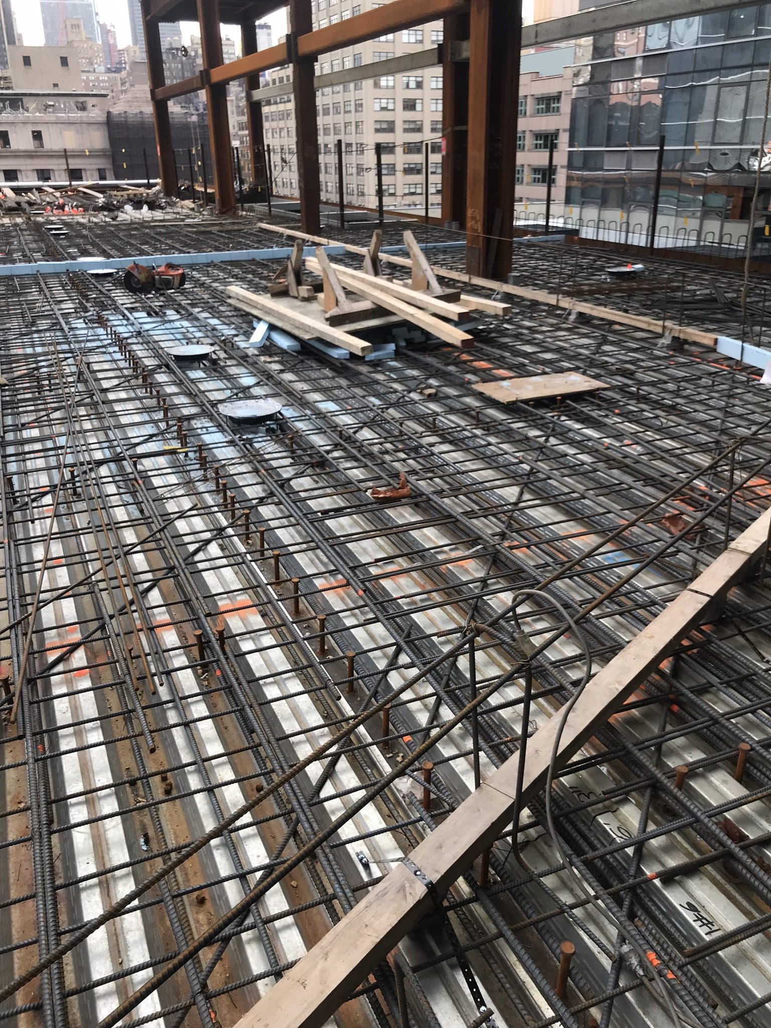 Reinforcing steel prepared for a commercial concrete deck