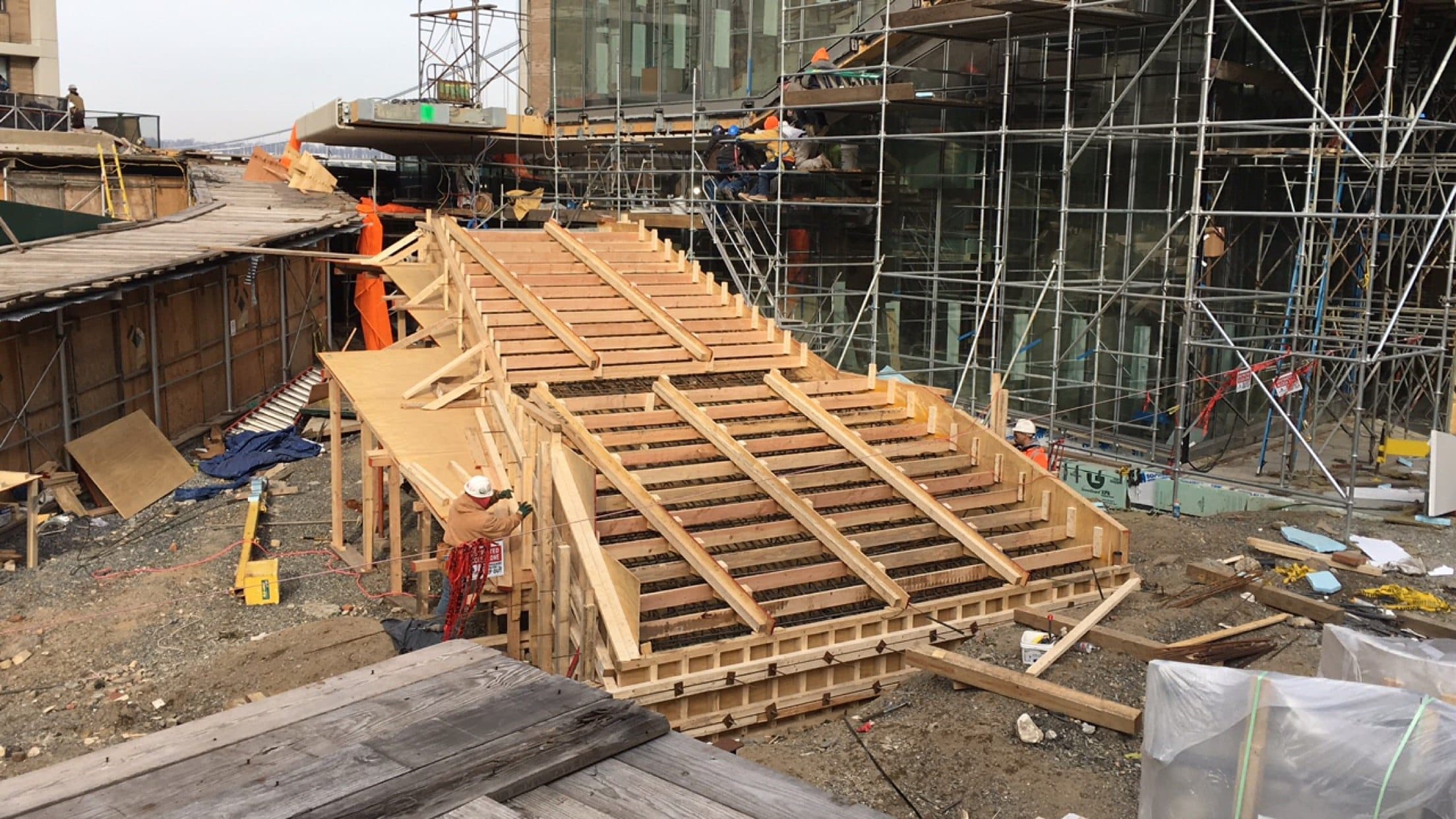 Large concrete stair formwork on a commercial site