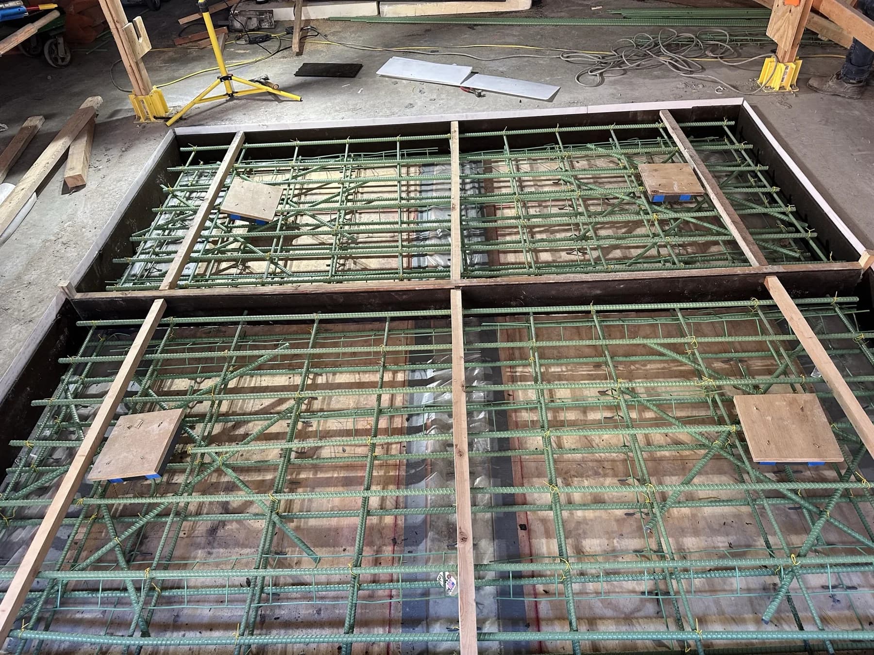 Concrete forming and reinforcement prepared for placement