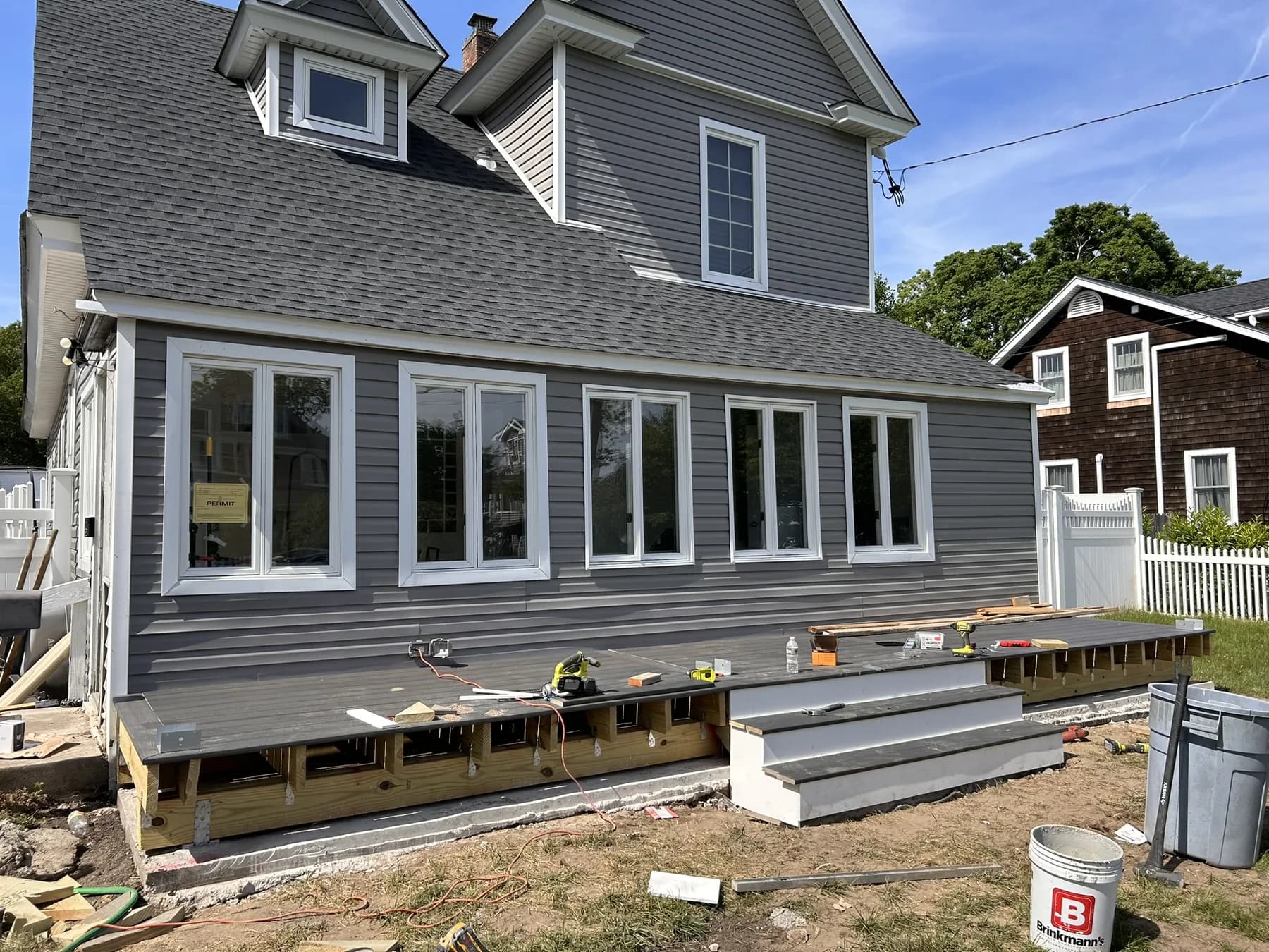 Residential deck or exterior construction work in progress